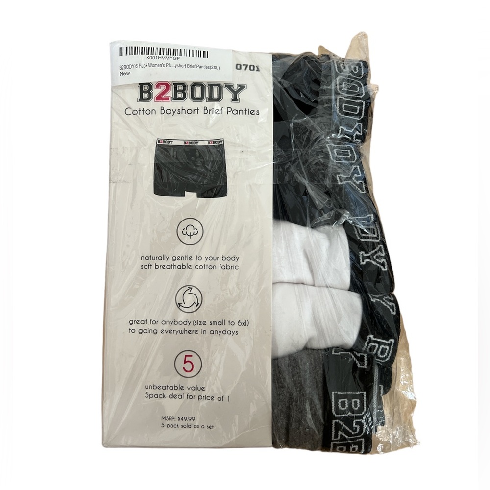 B2BODY Cotton Underwear Women - Boyshort Panties for Women. Size 2XL. (5 Pack)